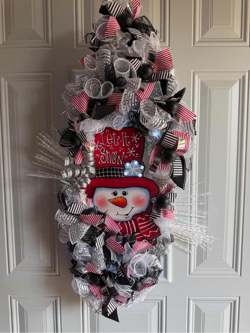 Lighted Snowman Christmas Deco Mesh Door Swag Wreath Winter Handmade